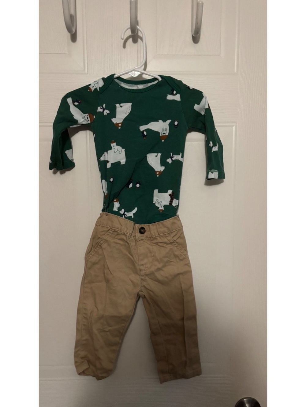 Carter's Baby Boys 6-9 Months Green Polar Bear Print Long Sleeve Shirt and Khaki